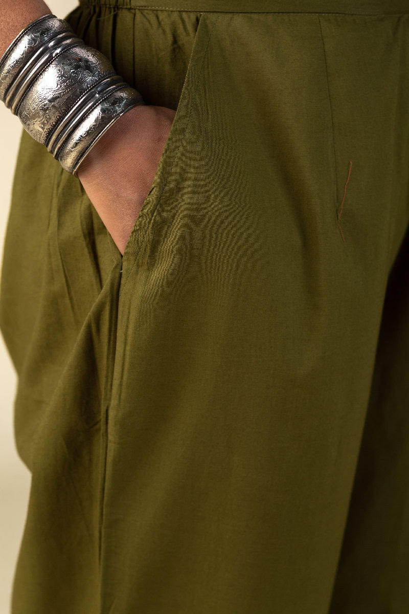 Image for Kusvaa Wsp02 Cotton Palazzo With Pocket Olivegreen Closeup New