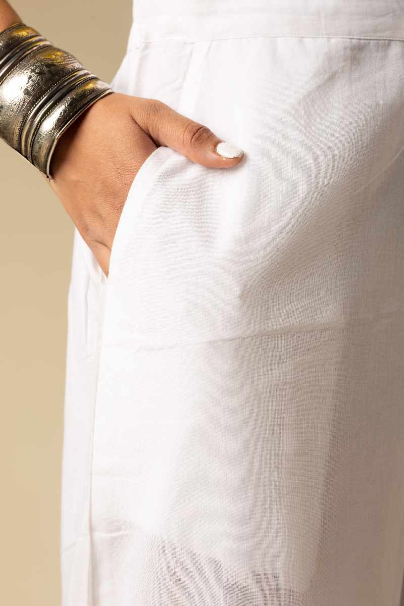 Image for Kusvaa Wsp02 Cotton Palazzo With Pocket White Sidenewset