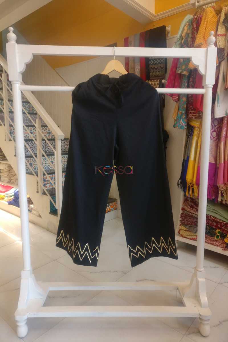 Image for Kusvaa Wsp05 Black Cotton Satin Palazzo Pocket Elasticated Waist