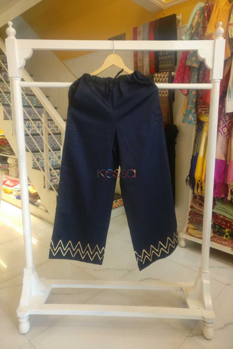 Image for Kusvaa Wsp05 Blue Cotton Satin Palazzo Pocket Elasticated Waist