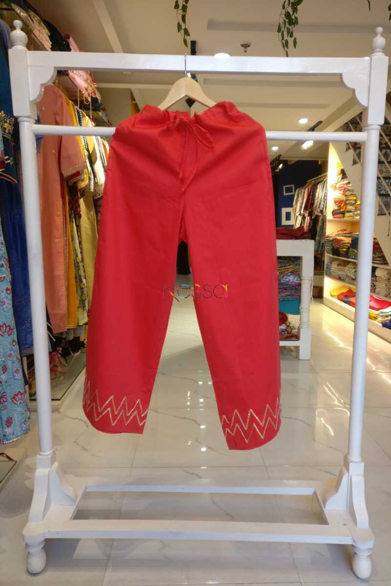 Image for Kusvaa Wsp05 Pinkish Red Cotton Satin Palazzo Pocket Elasticated Waist