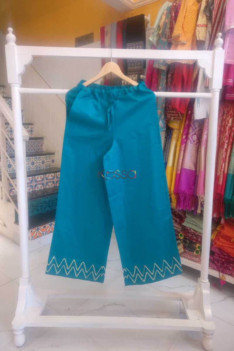 Image for Kusvaa Wsp05 Turqoise Cotton Satin Palazzo Pocket Elasticated Waist