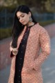 Image for Kusvaa Kj06 Red Beige Full Sleeves Quilted Long Jacket Side