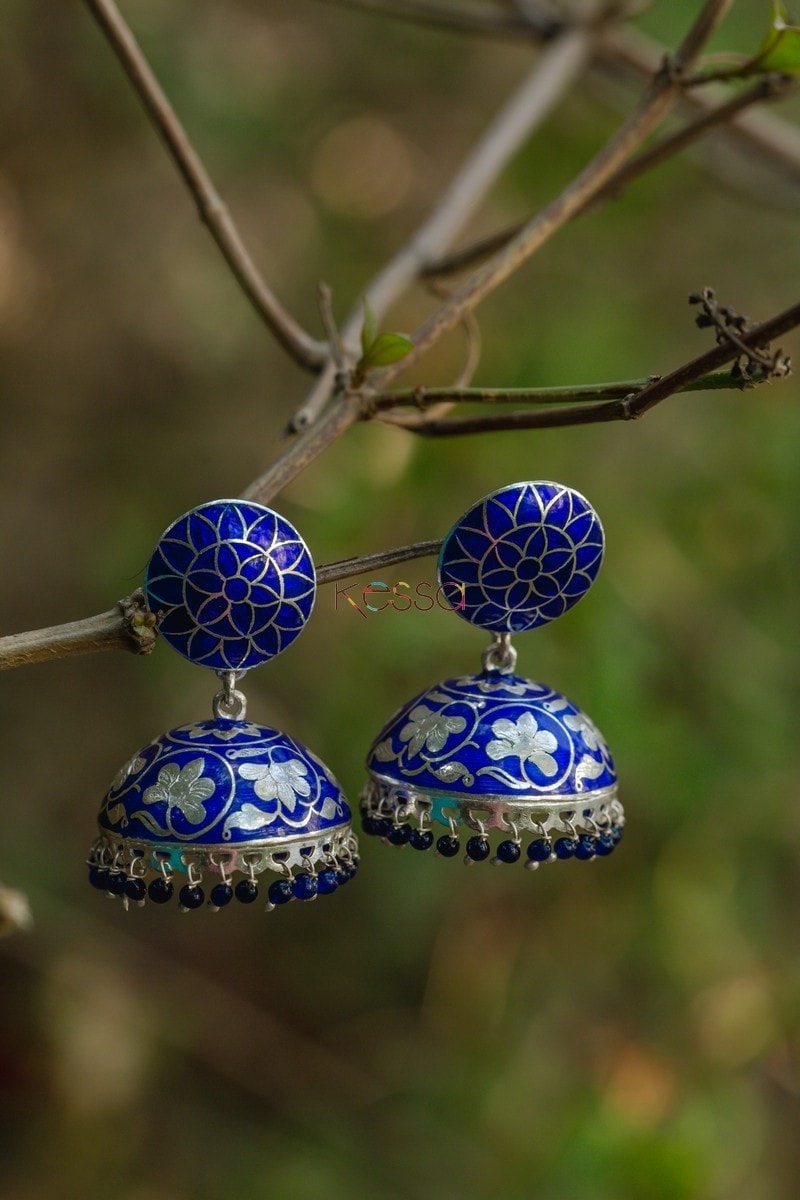 Image for Kusvaa Kusum Km08 Meenakari Jhumki Earrings With Phool 1