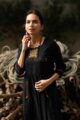Image for Kusvaa Ws511 Black South Cotton A Line Kurta With Necklace Closeup 2