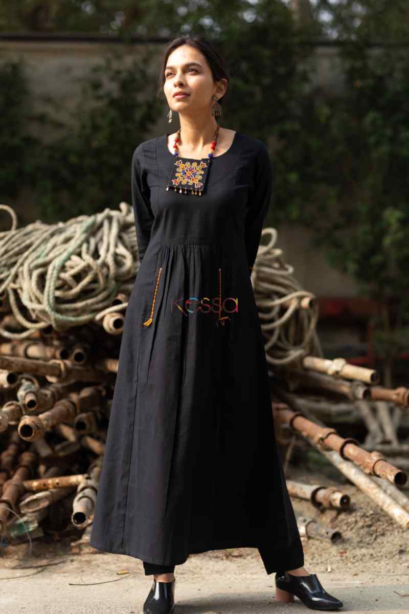 Image for Kusvaa Ws511 Black South Cotton A Line Kurta With Necklace Featured