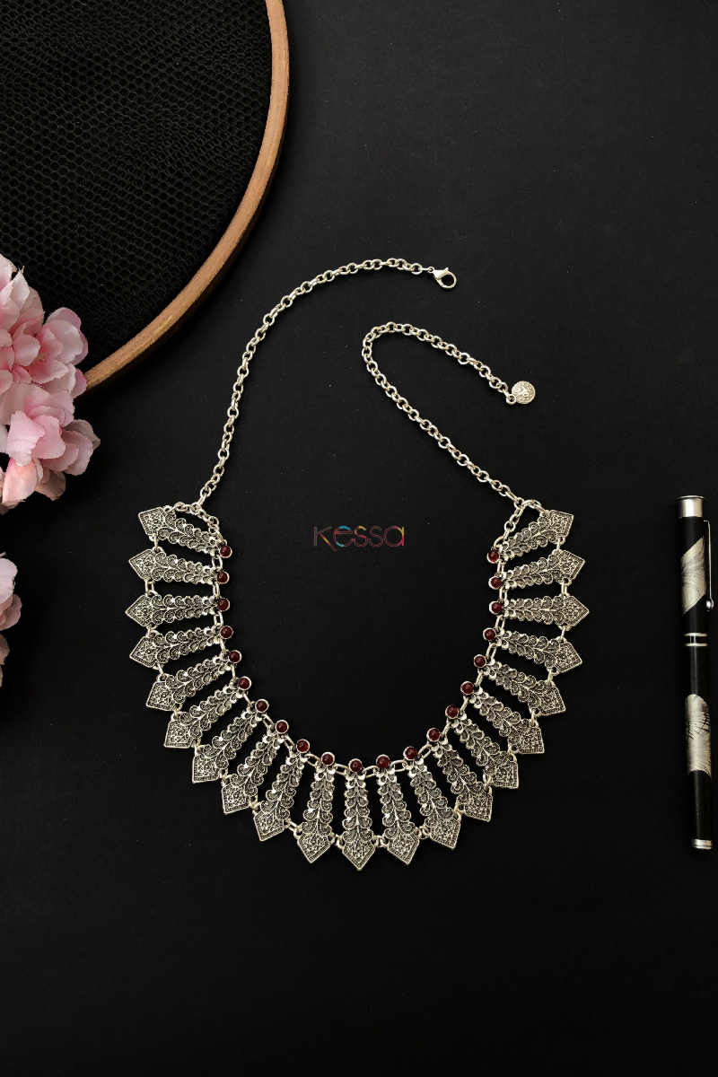 Image for Kusvaa Kpn32 Turkish Triangle Red Stone Tribal Boho Chain Necklace