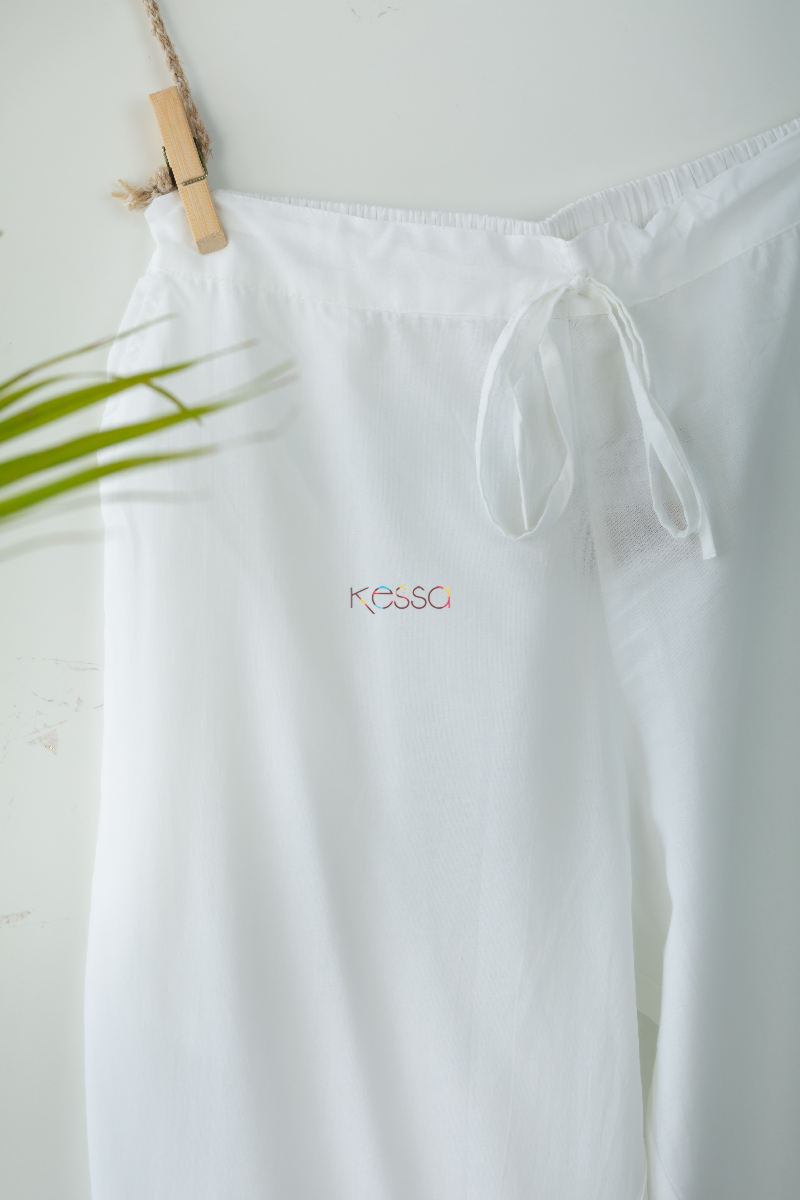 Image for Kusvaa Sap05 Muslin Cotton Printex Pants White Closeup