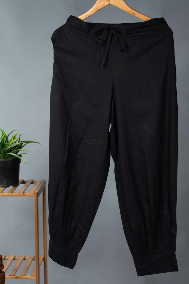 Image for Kusvaa Sap14 Pleated Cotton Salwar Black Closeup 2 New