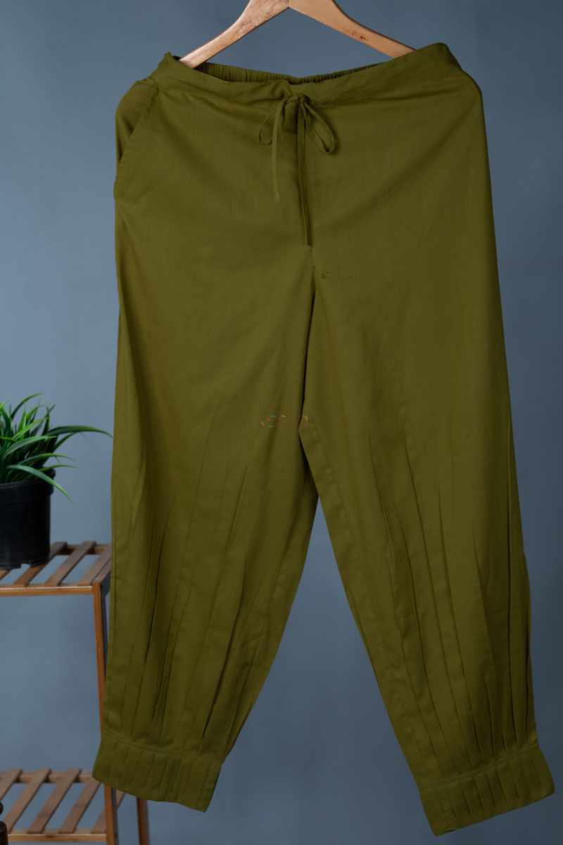 Image for Kusvaa Sap14 Pleated Cotton Salwar Mehendi Green Side