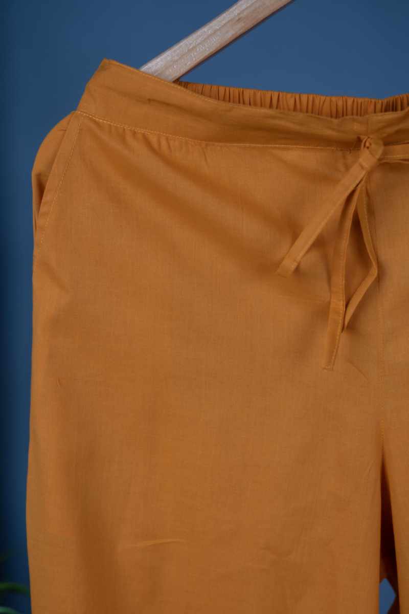 Image for Kusvaa Sap14 Pleated Cotton Salwar Mustard Closeup