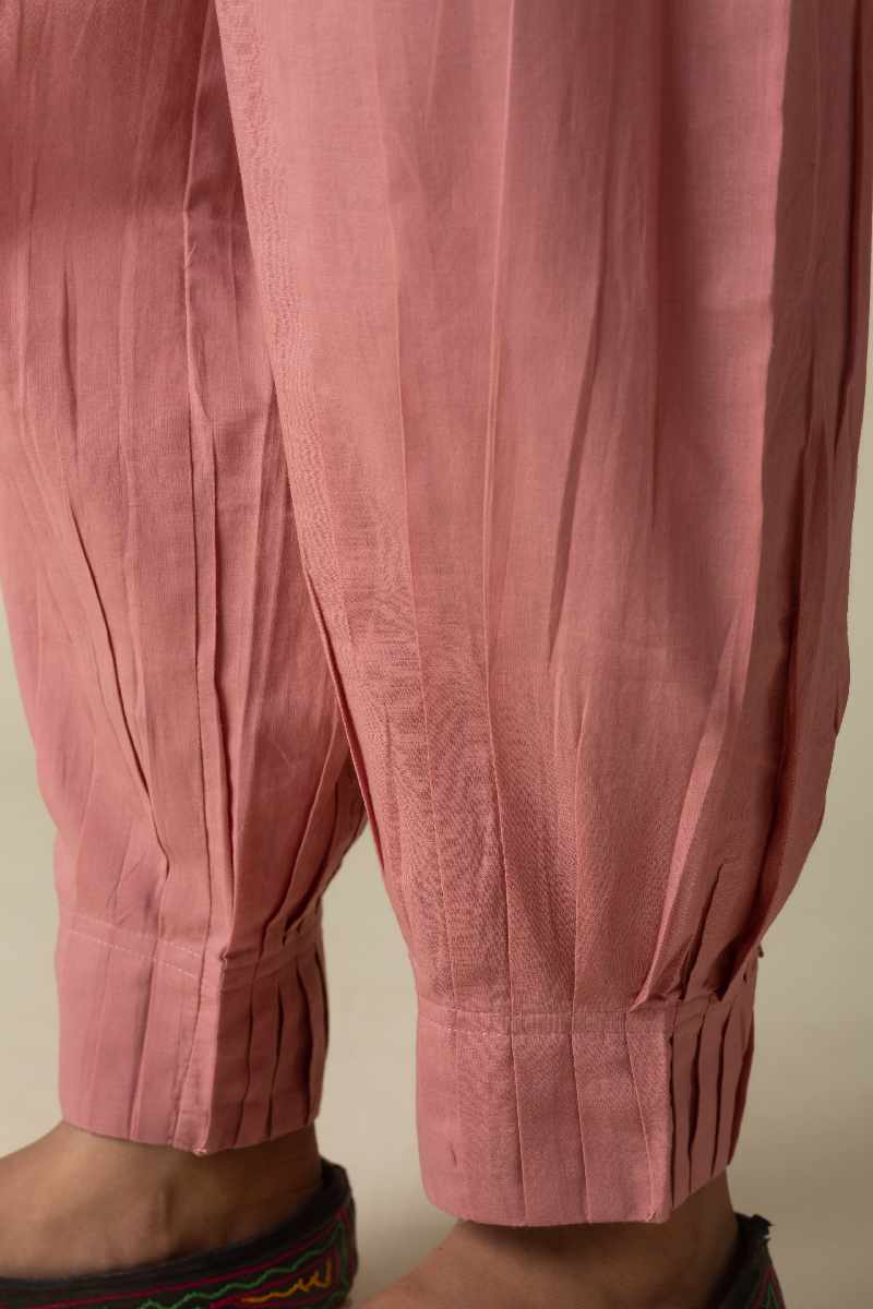 Image for Kusvaa Sap14 Pleated Cotton Salwar Onionpink Closeup Reshoot