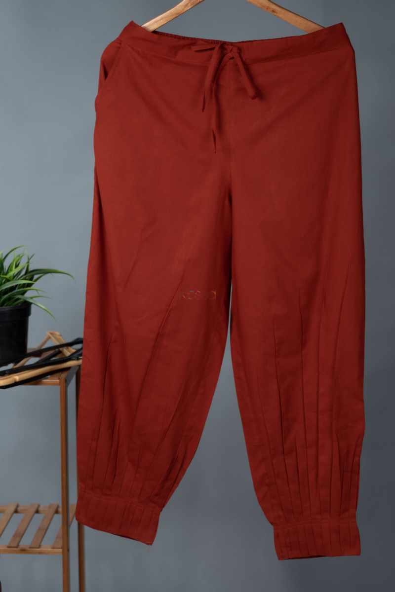 Image for Kusvaa Sap14 Pleated Cotton Salwar Rust Side