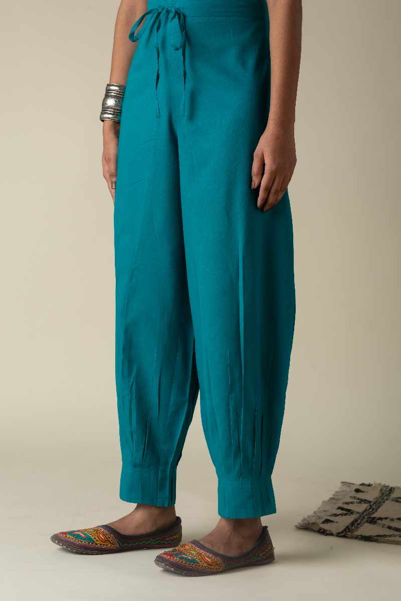 Image for Kusvaa Sap14 Pleated Cotton Salwar Turquois Featured Reshoot