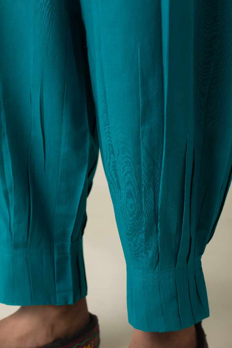 Image for Kusvaa Sap14 Pleated Cotton Salwar Turquois Sidereshoot