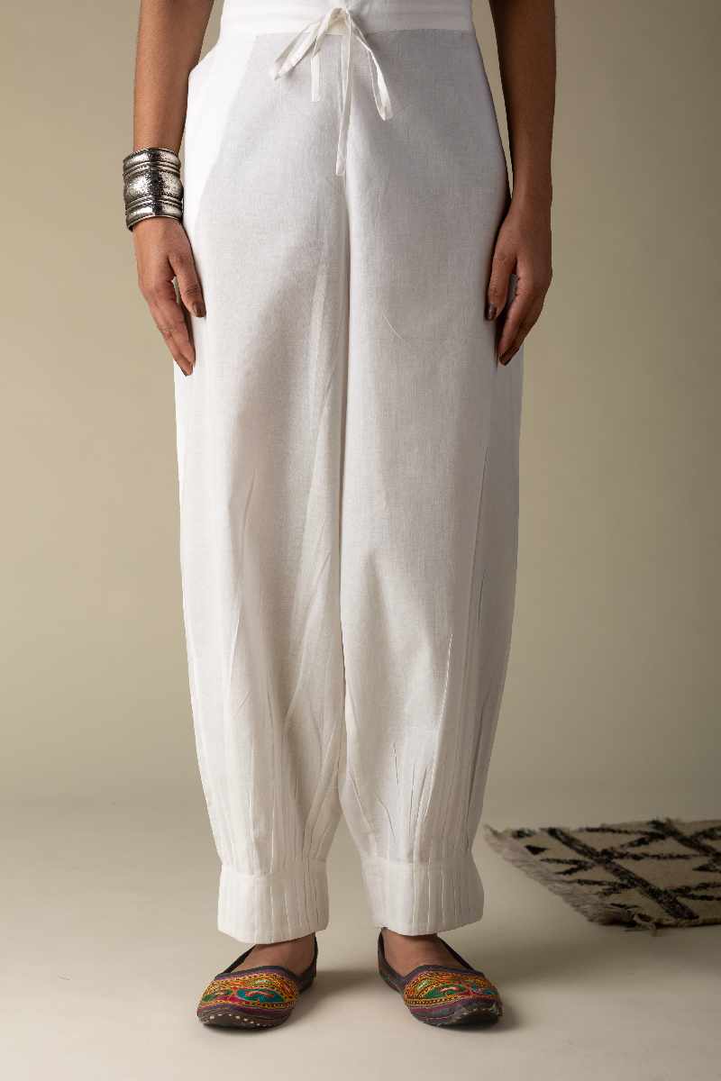 Image for Kusvaa Sap14 Pleated Cotton Salwar White Featured New