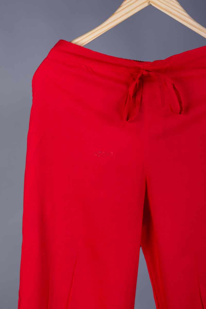 Image for Sap14 Pleated Cotton Salwar Red Closeup