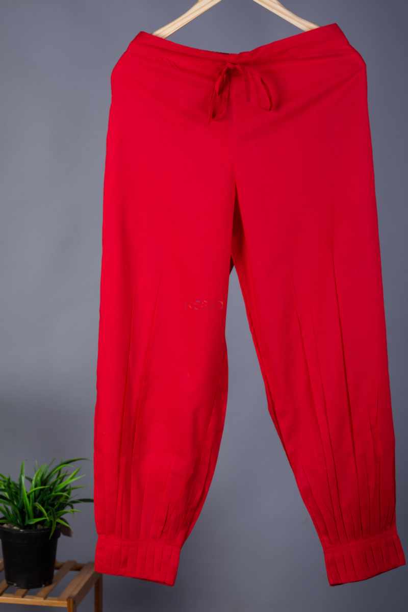 Image for Sap14 Pleated Cotton Salwar Red Side
