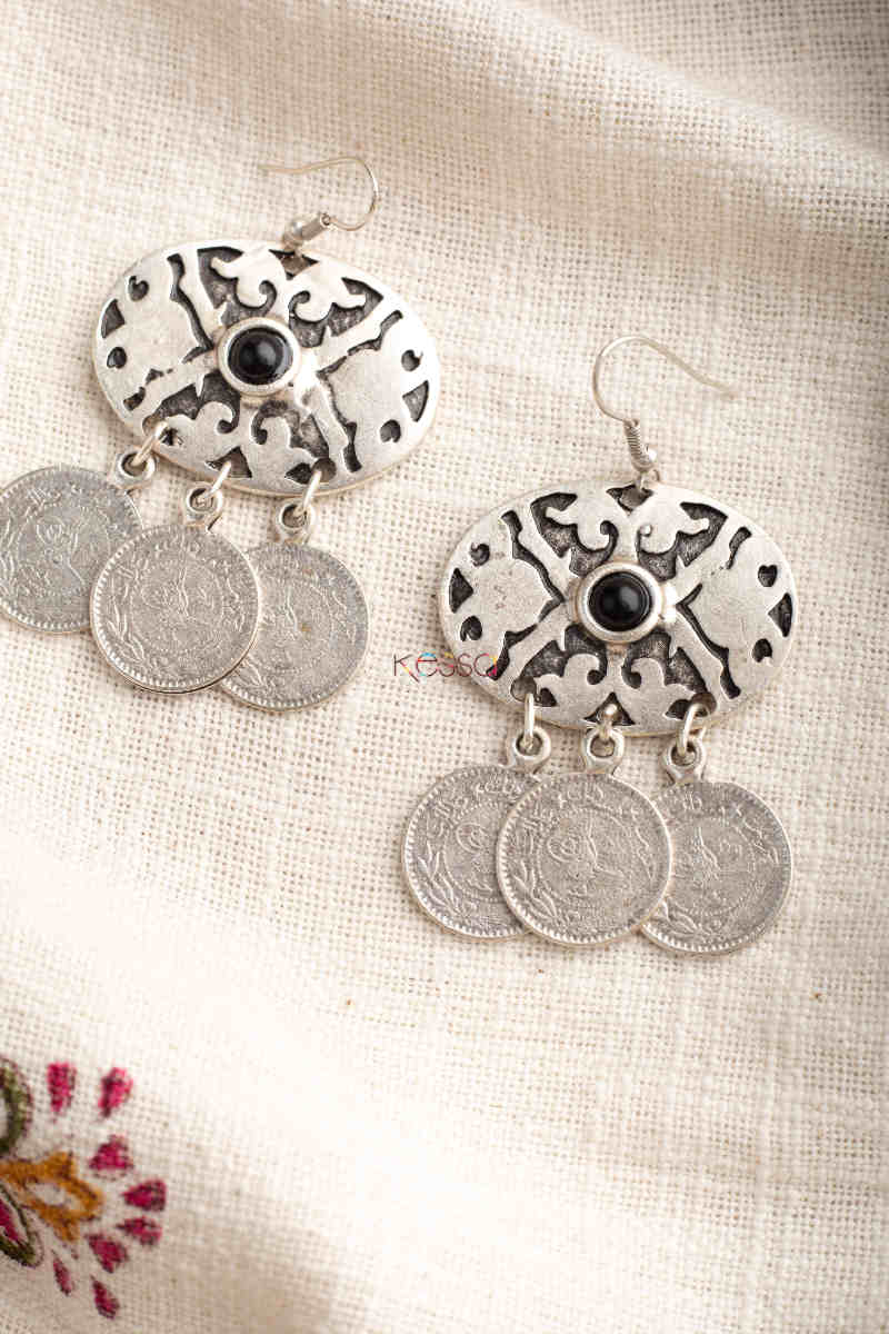Image for Kusvaa Kpe331 Turkish Stone Coin Earring Black