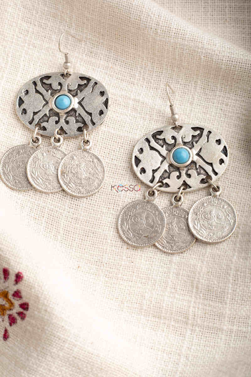 Image for Kusvaa Kpe331 Turkish Stone Coin Earring Blue
