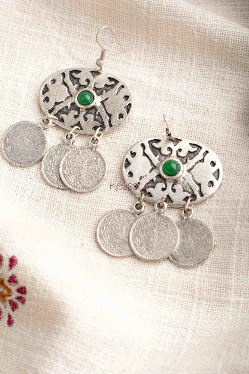 Image for Kusvaa Kpe331 Turkish Stone Coin Earring Green