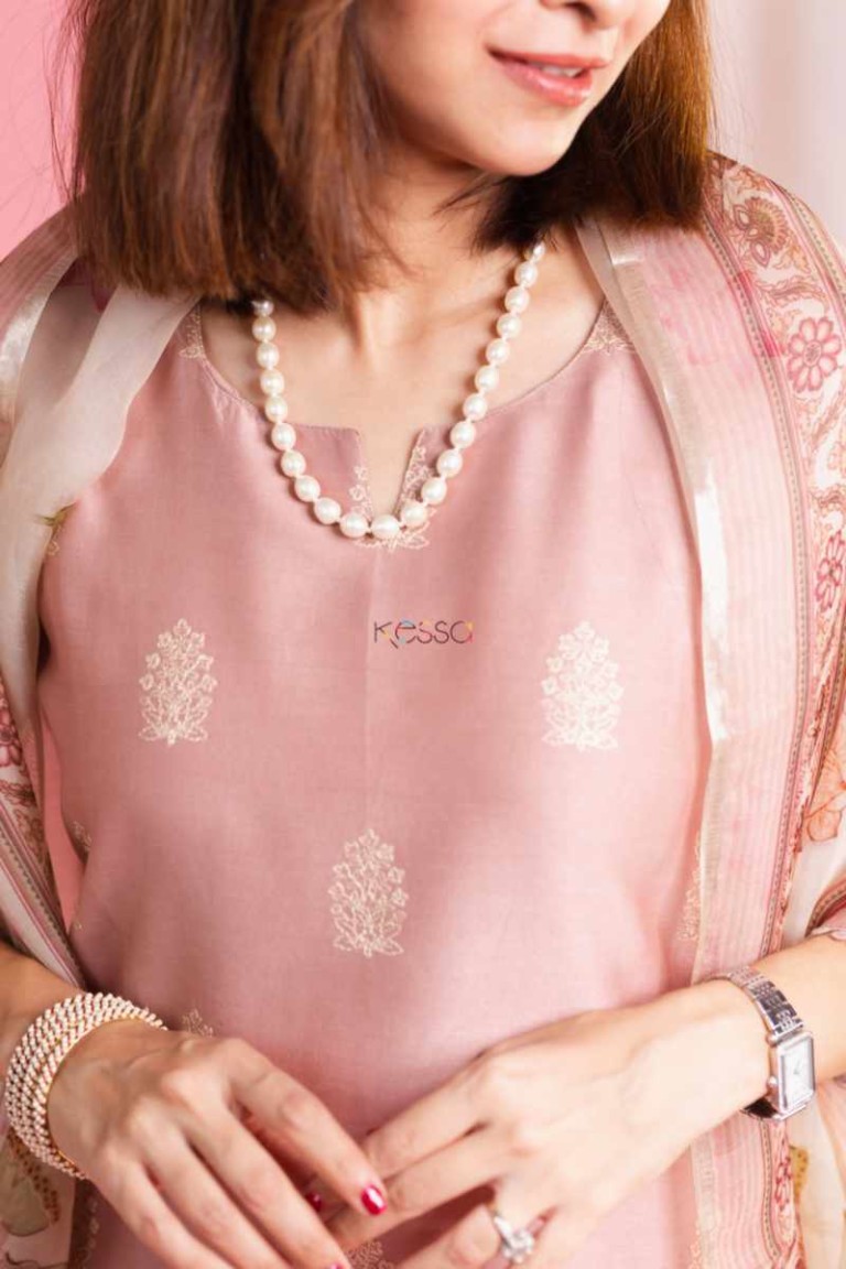KUMKUM AURA KURTA DUPATTA BOTTOM SET - PV CHANDERI & MUSLIN PRINT