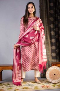 Image for Kusvaa Nekurta13 Shaili Tussar Kurta Dupatta Set Featured