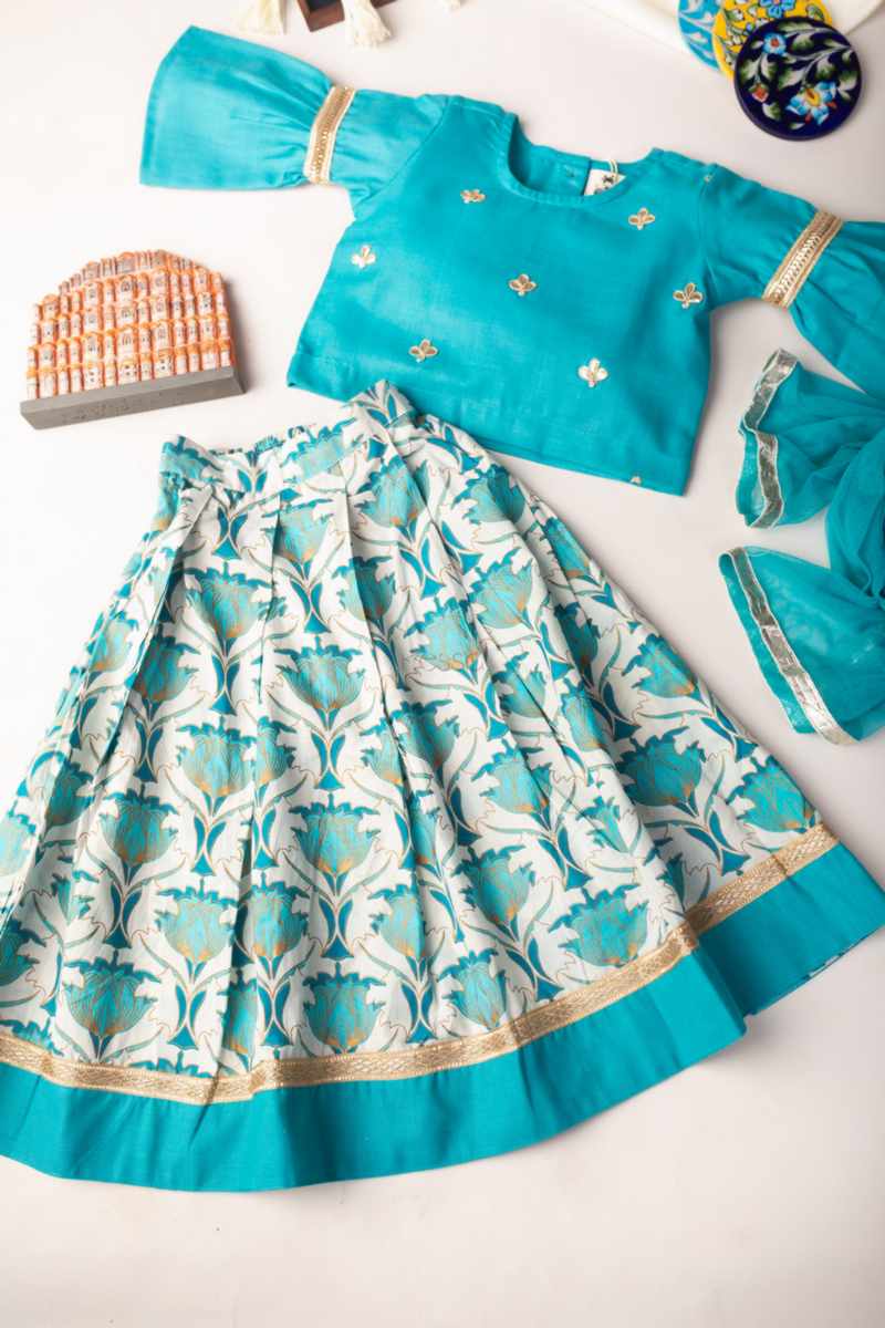 Image for Kusvaa Aj72 Lavali Girl Cotton Skirt With Top And Dupatta Set Featured