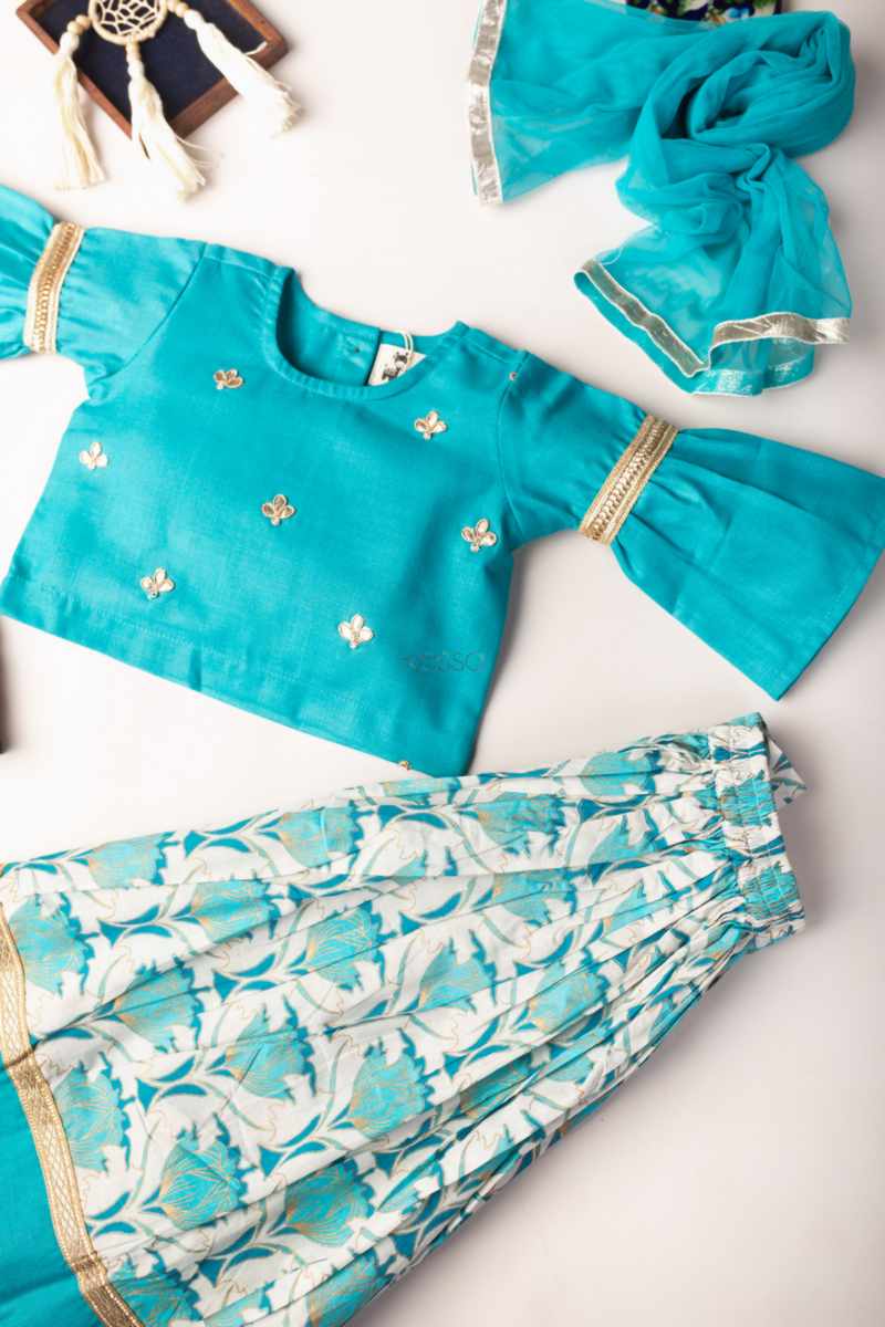 Image for Kusvaa Aj72 Lavali Girl Cotton Skirt With Top And Dupatta Set Front