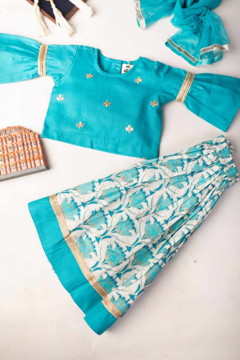 Image for Kusvaa Aj72 Lavali Girl Cotton Skirt With Top And Dupatta Set Side