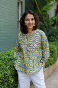 Image for Kusvaa Avdaf220 Dharithri Handblock Cotton Short Top Featured