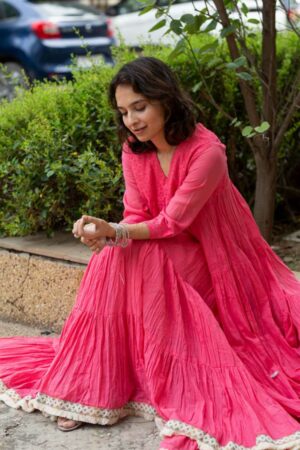 Image for Kusvaa Ws1027 Aaratrika Schiffli A Line Dress Sitting