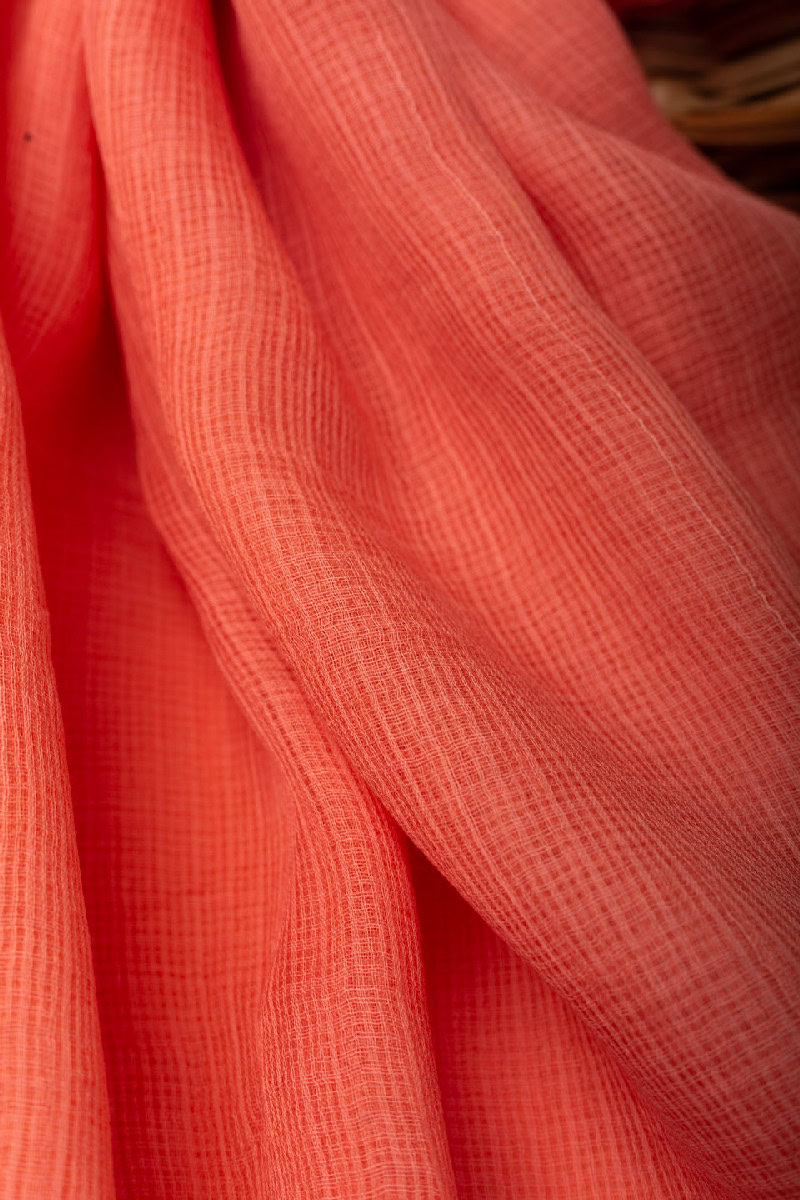Image for Kusvaa Rndupatta05 Multi Color Cotton Kota Doria Dupatta Apricotpeeach Closeup