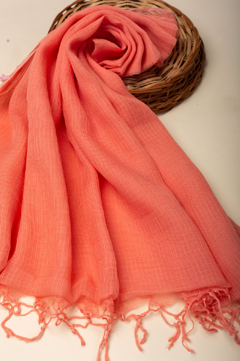 Image for Kusvaa Rndupatta05 Multi Color Cotton Kota Doria Dupatta Apricotpeeach Side