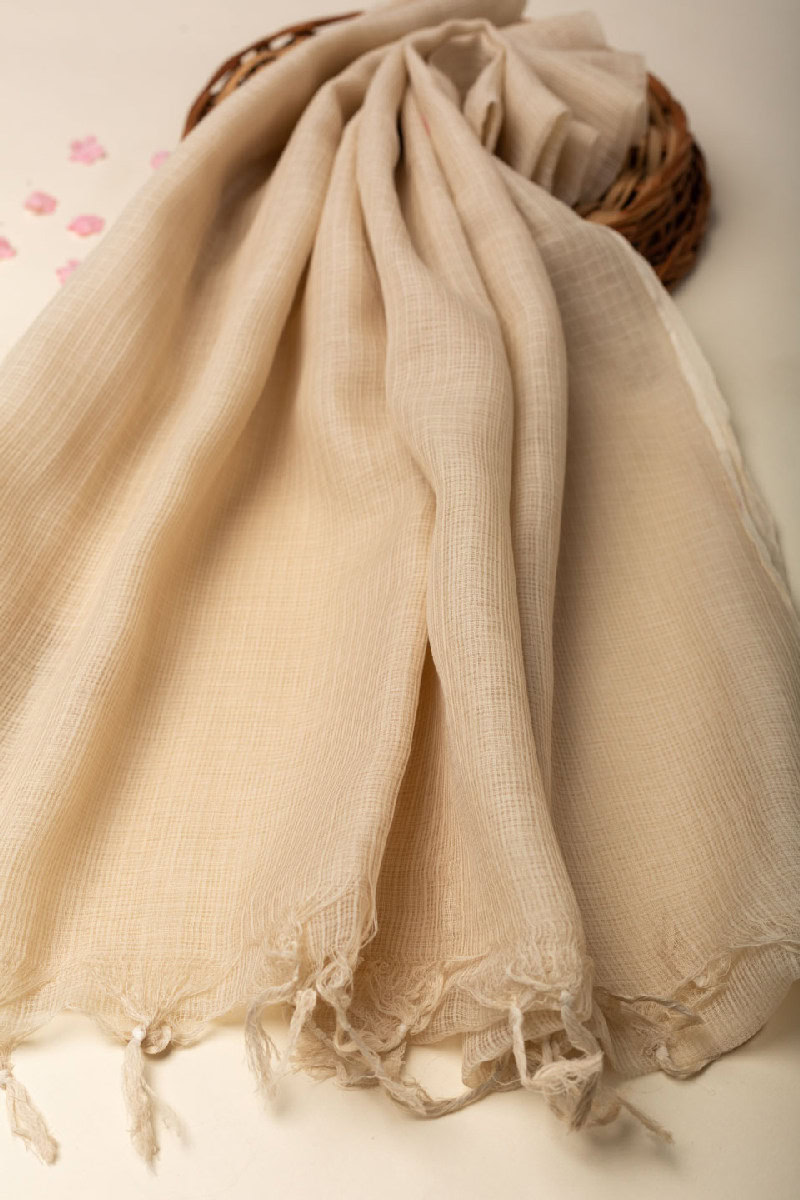 Image for Kusvaa Rndupatta05 Multi Color Cotton Kota Doria Dupatta Creambeige Side
