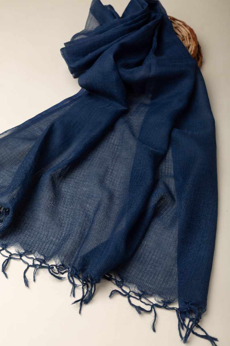 Image for Kusvaa Rndupatta05 Multi Color Cotton Kota Doria Dupatta Indigo Front