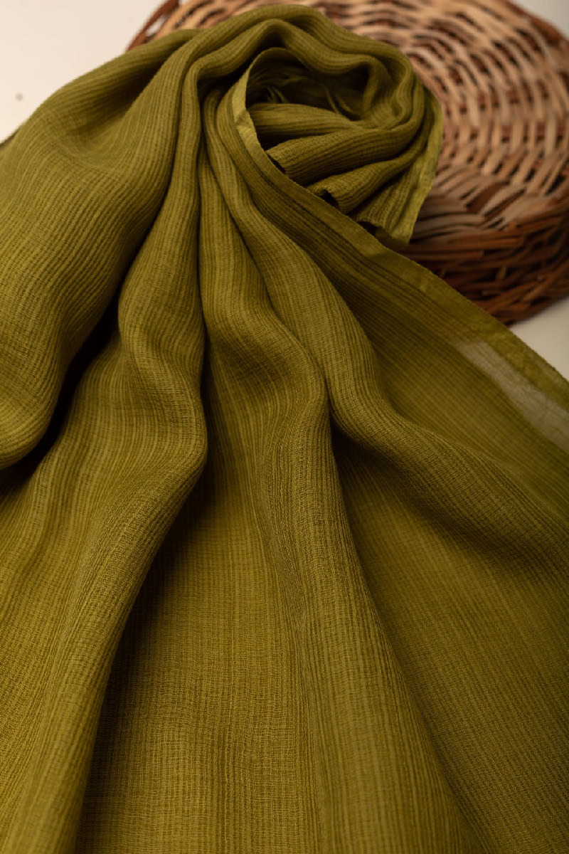 Image for Kusvaa Rndupatta05 Multi Color Cotton Kota Doria Dupatta Olivegreen Closeup 2
