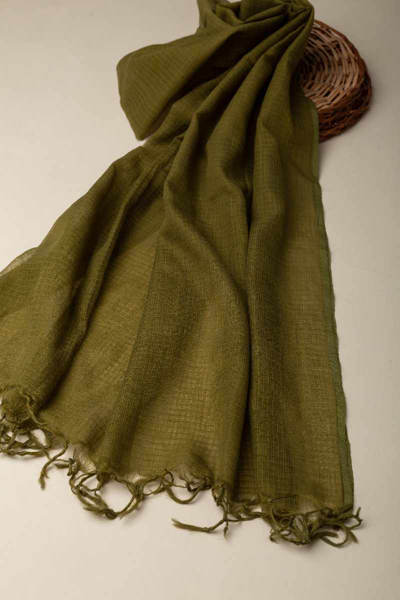 Image for Kusvaa Rndupatta05 Multi Color Cotton Kota Doria Dupatta Olivegreen Front