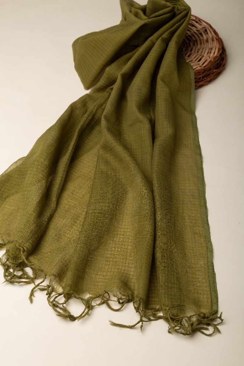 Image for Kusvaa Rndupatta05 Multi Color Cotton Kota Doria Dupatta Olivegreen Side