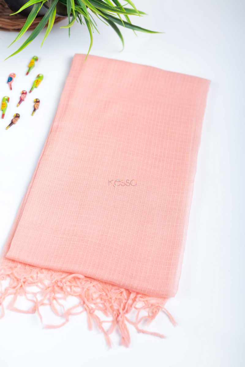 Image for Kusvaa Rndupatta05 Multi Color Cotton Kota Doria Dupatta Peach Side