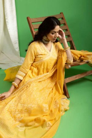 Image for Kusvaa Ws1043 Anvitha Cotton Khadi Print Complete Suit Set Sitting