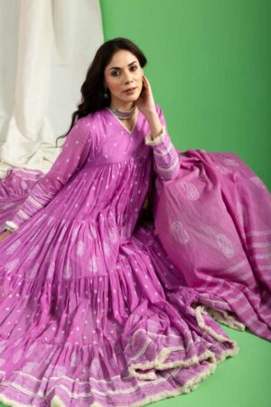 Image for Kusvaa Ws1048 Dhruvi Cotton Kalidar Kurta Dupatta Set Sitting