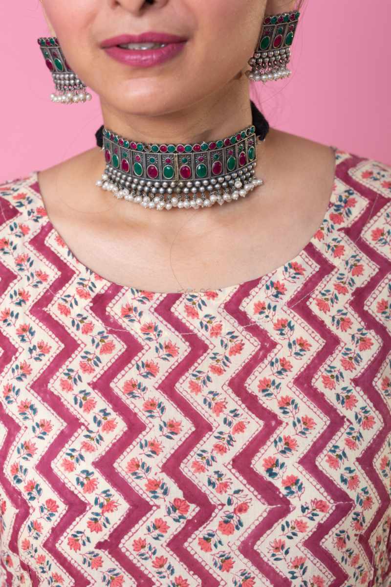 Image for Kusvaa Wsr417 Swara Cotton Kalidar Kurta Dupatta Set Closeup