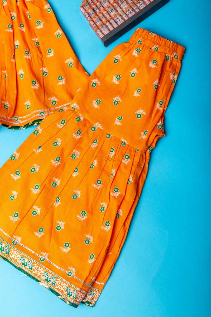 Image for Kusvaa Wsk67 Ura Girls Cotton Kurta Sharara Set Closeup 2