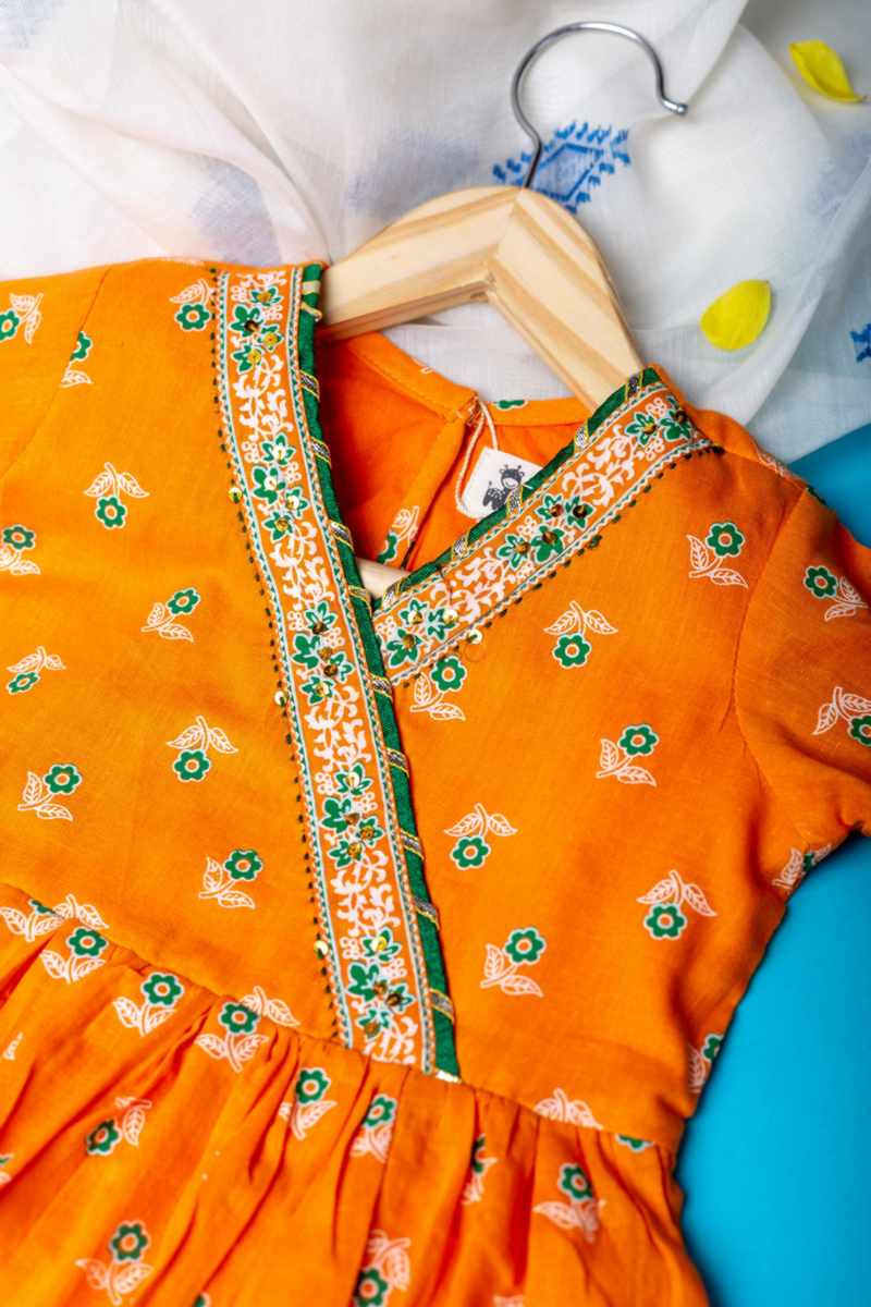 Image for Kusvaa Wsk67 Ura Girls Cotton Kurta Sharara Set Closeup