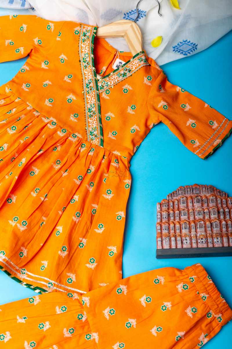 Image for Kusvaa Wsk67 Ura Girls Cotton Kurta Sharara Set Side