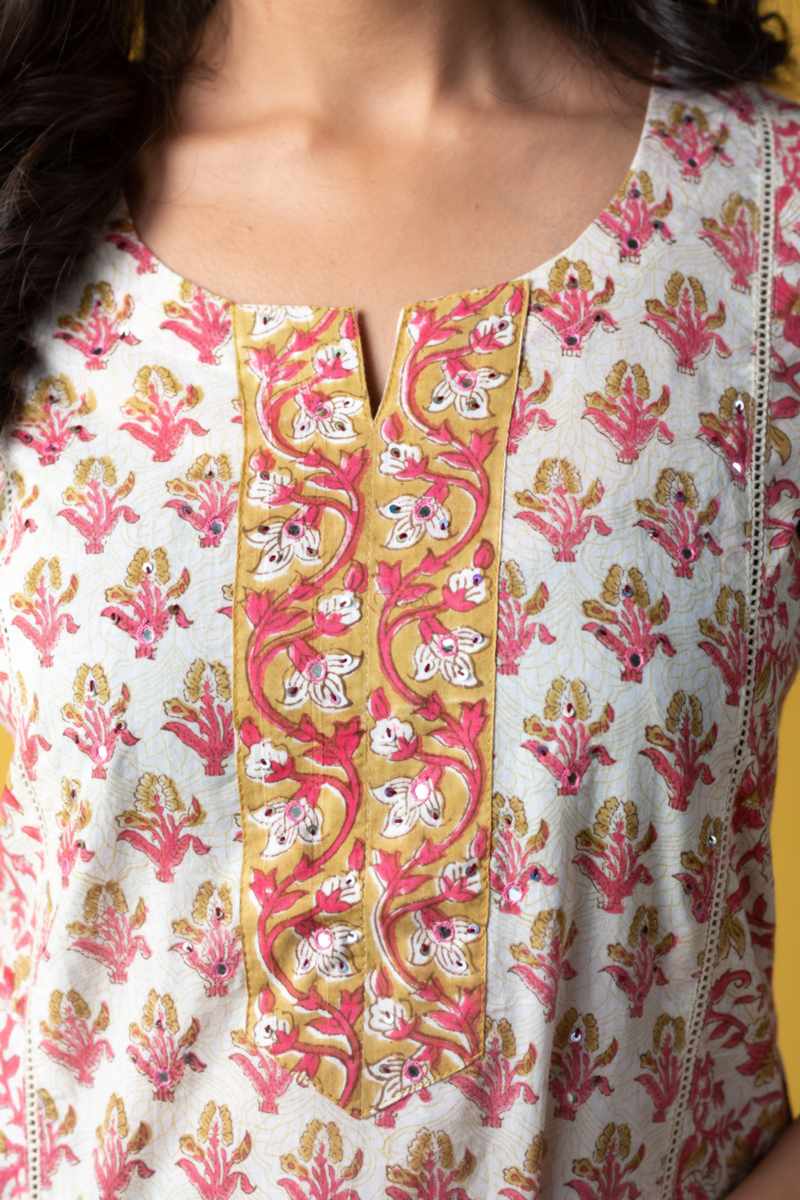 Grey Motif Block Printed COTTON Kurta
