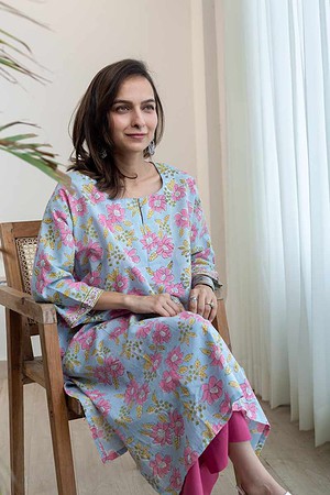 Image for Kusvaa Ne148 Eesha Cotton Handblock Kurta Featured