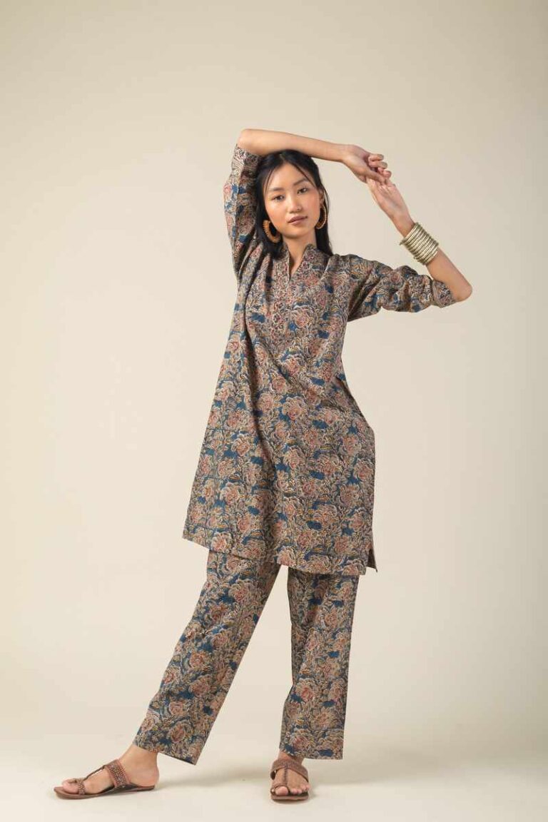 Orange - Block Printed Cotton Kalamkari Co-ord Set 05 main image 1
