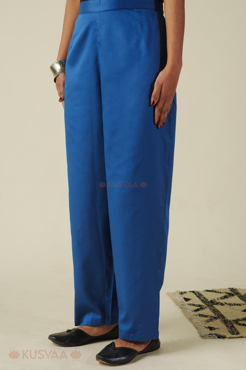 Image for Kusvaa Pnt004 Multi Color Cotton Satin Pant Blue Front